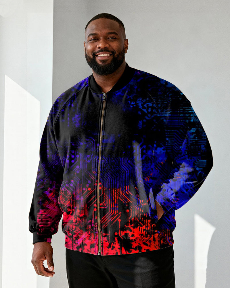 Big & Tall Men's Cyberpunk Circuit Board Printed Zip Long Sleeve Jacket