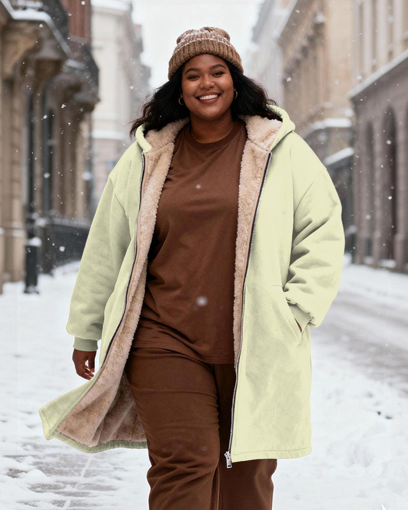 Women's Solid Color Velvet Thickened Long Hooded Coat