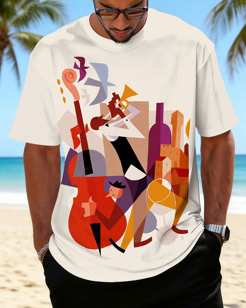Big & Tall Men's We All Love Jazz Music Print Crewneck Short Sleeve T-Shirt