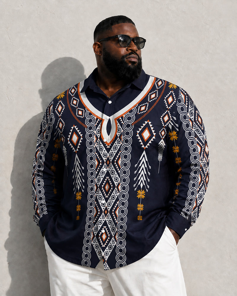 Big & Tall Men's Ethnic Geometric Print Long Sleeve Shirt