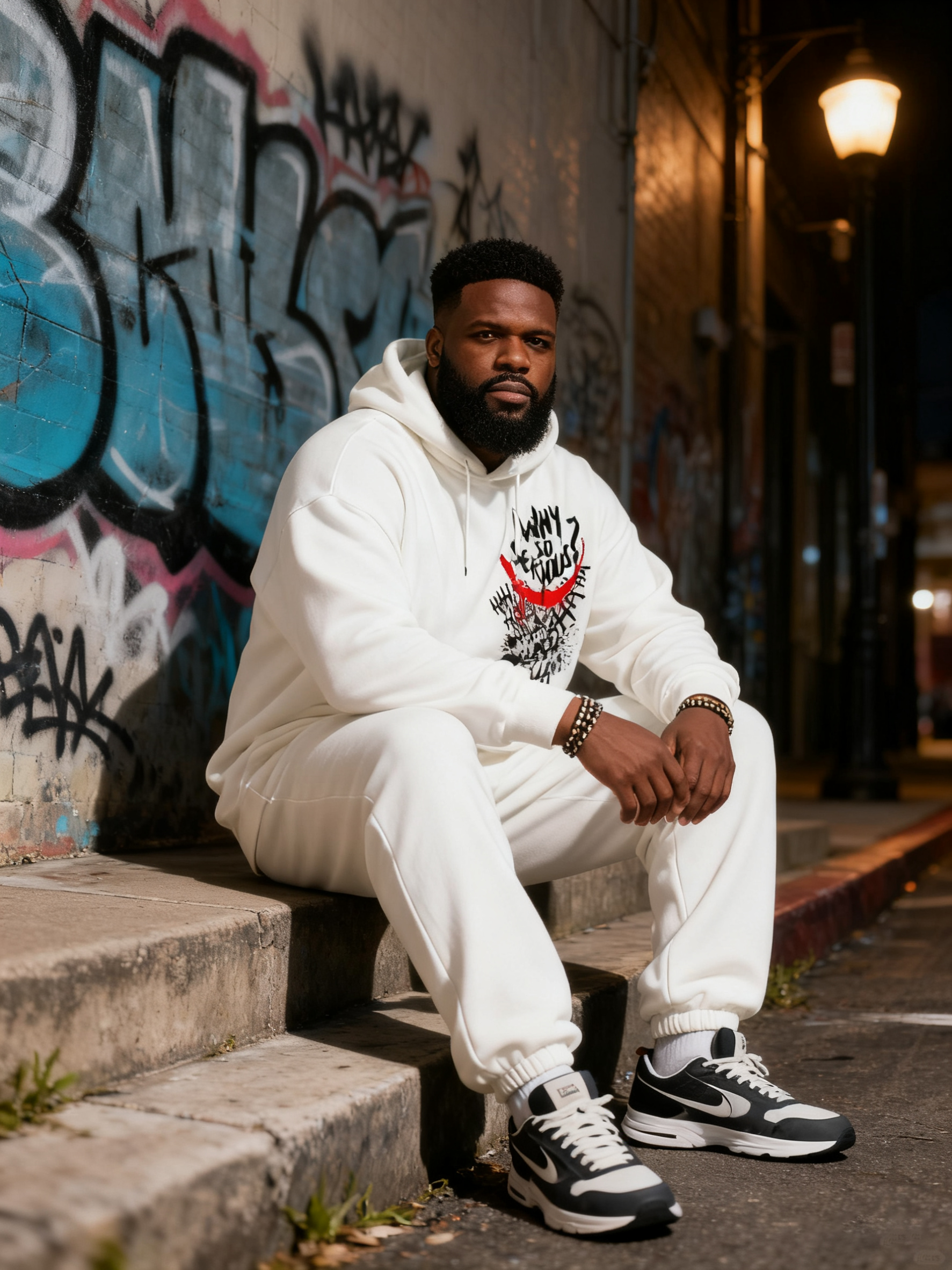 Big & Tall Men's White HA Graffiti Letter Print Hoodie Set