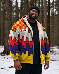 Big & Tall Men's Red, Yellow And Purple Pop Wind Drop Printed Velvet Thickened Zipper Hoodie