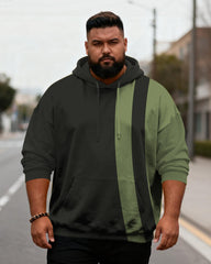 Big & Tall Men's Green Striped Colorblock Print Hoodie