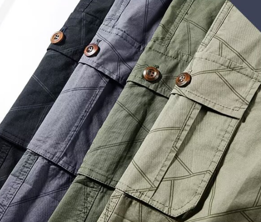 M-8XL Thin Men's Striped Work Multi-pocket Shorts