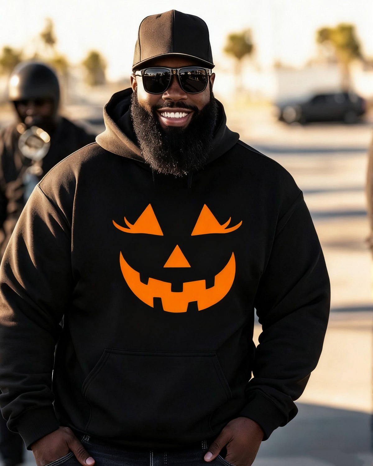 Big & Tall Men's Halloween Pumpkin Face Print Long Sleeve Hoodie