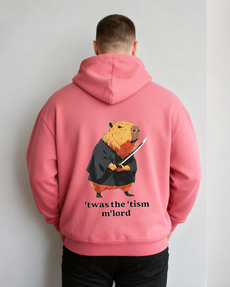 Big & Tall Men's Capybara Alphabet Print Cardigan Hoodie