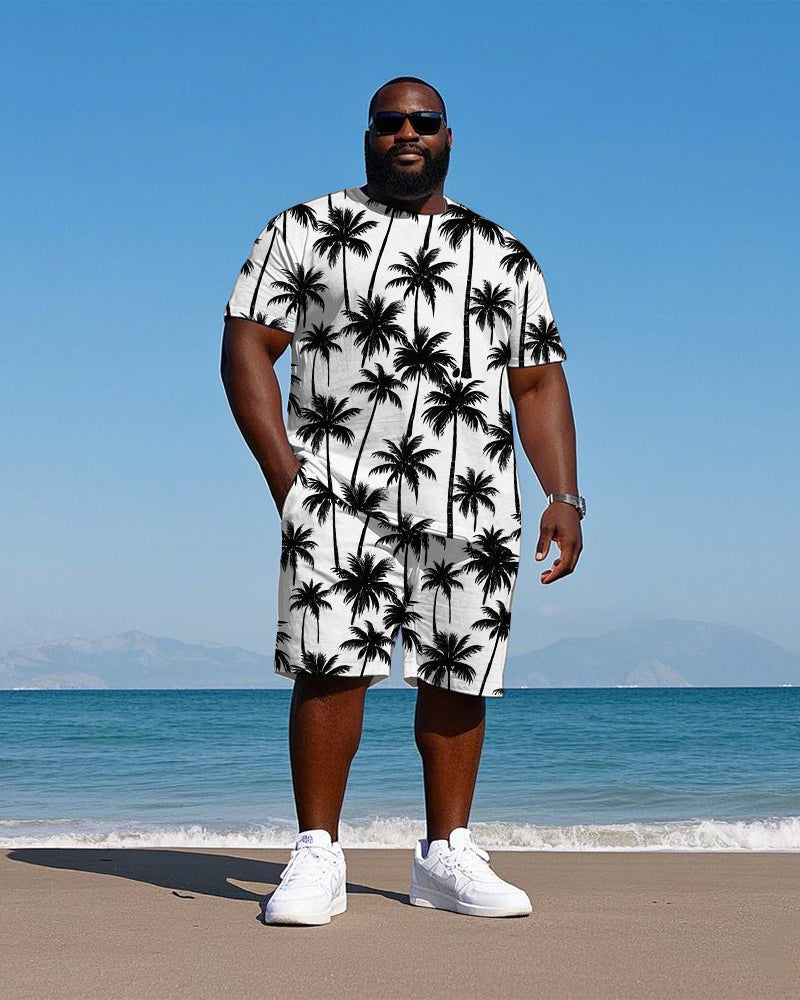 Big Men's Hawaiian Spirit Casual Coconut Trees All Over Printed Short Sleeve T-Shirt Shorts Set