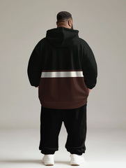 Men's Daily Casual All-Match Black Coffee Color Matching Letter Printing Big & Tall Hoodie Set