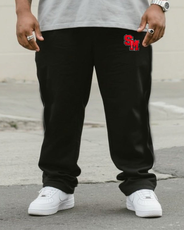 Big & Tall Men's Street Fashion Personality SM Letter Trend Design-short Sleeve Trousers Suit