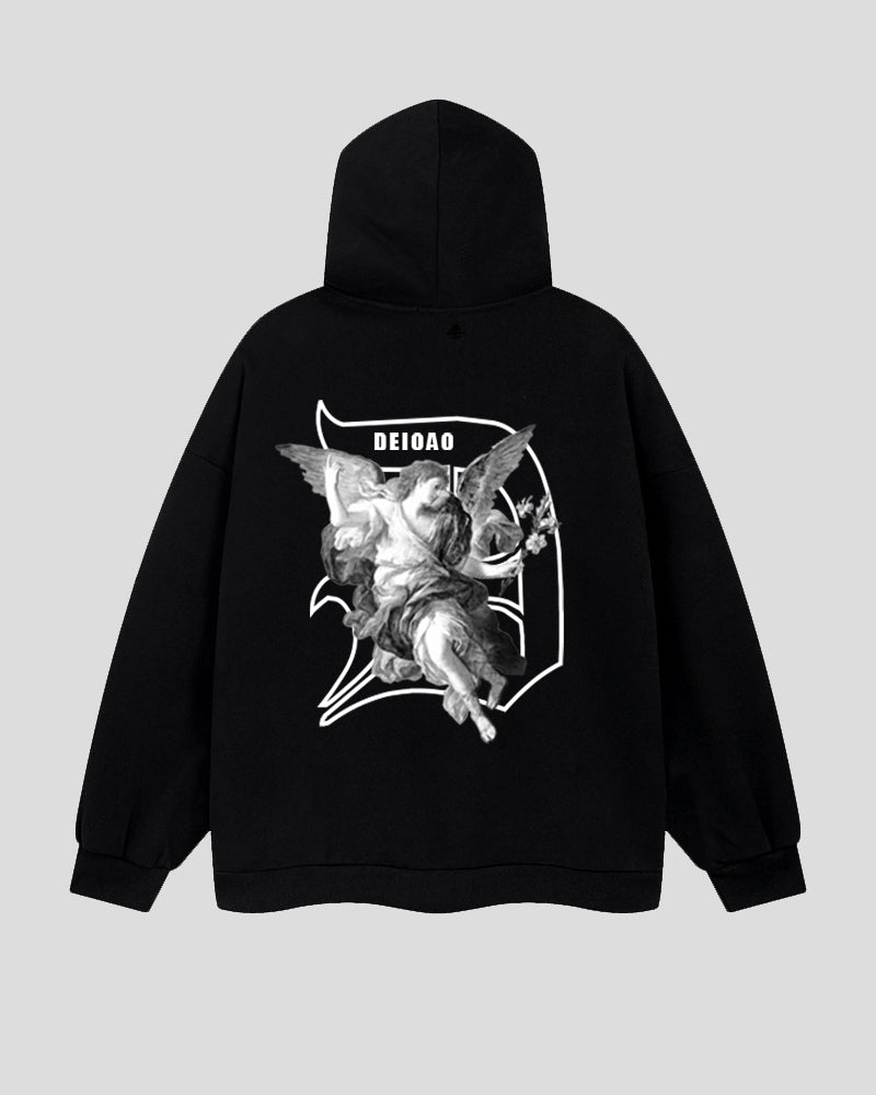 Printed Angel Front And Back Oversize Cotton Hoodie