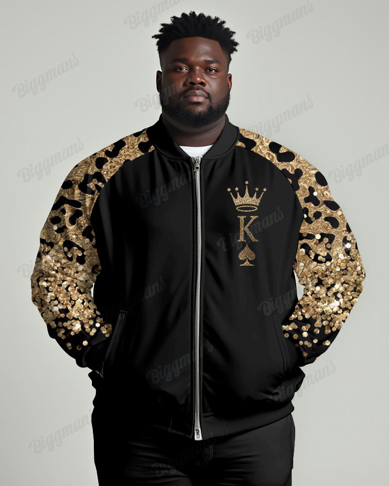 Men's Daily Casual Shiny Leopard Print K Letter Print Plus Size Long Sleeve Jacket