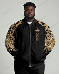 Men's Daily Casual Shiny Leopard Print K Letter Print Plus Size Long Sleeve Jacket