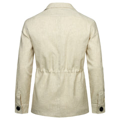 M-5XL Men's Casual Linen Jacket With Laps And Multi-Pockets