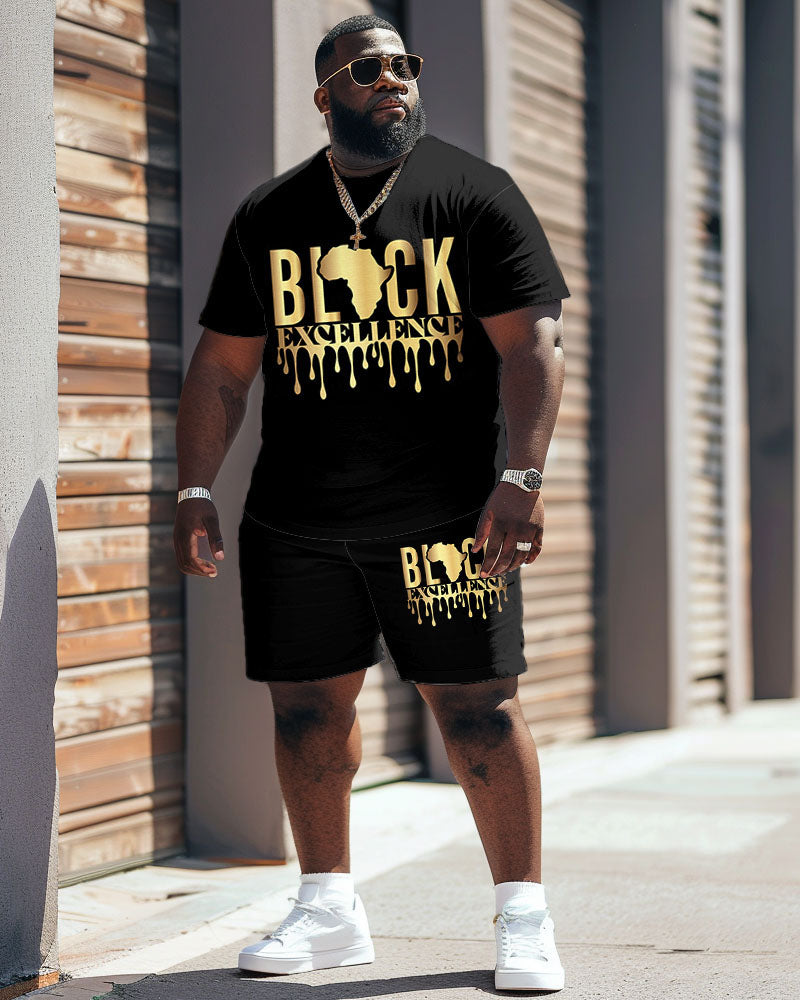 Men's Plus Size Juneteenth Black History Month Print T-Shirt Shorts Set