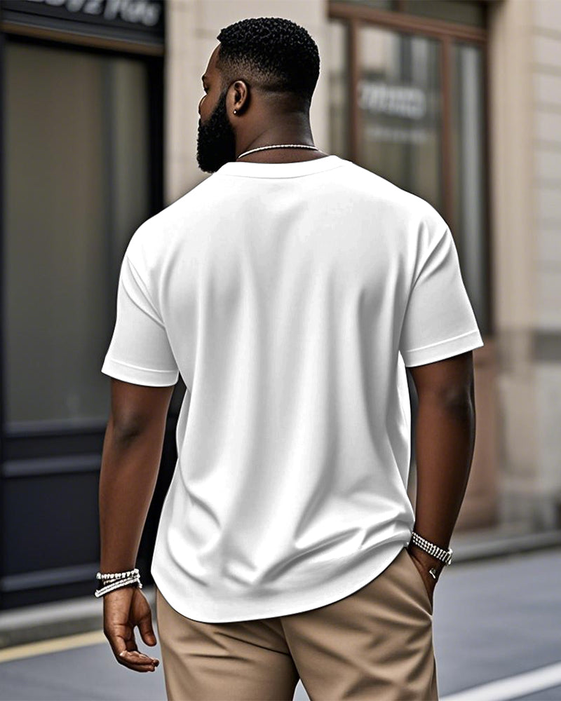 Men's Plus Size Casual Daily Solid Color Henry Collar Button Short Sleeve T-Shirt