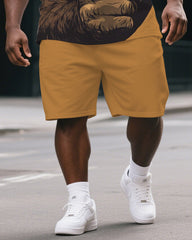 Big & Tall Men's Serious Gorillas Print Street Fashion Yellow Short-Sleeved T-shirt and Short Set
