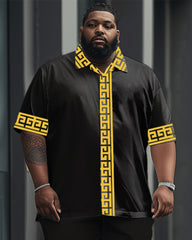 Men's Plus Size Business Hugh Collar Cuff Pants Pocket Printed Short Sleeve Shirt Suit