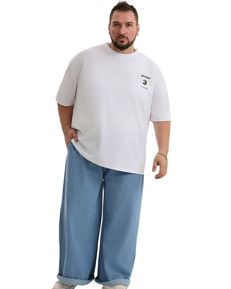 Plus Size Men's Daily Casual All-match Washing Water Pure Blue Denim Trousers