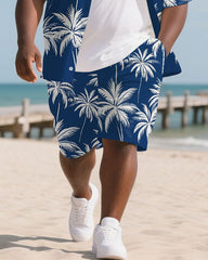 Big Men's Coconut Trees Paint Hawaiian Theme 2-Piece Short Sleeve Shirt Shorts Suit