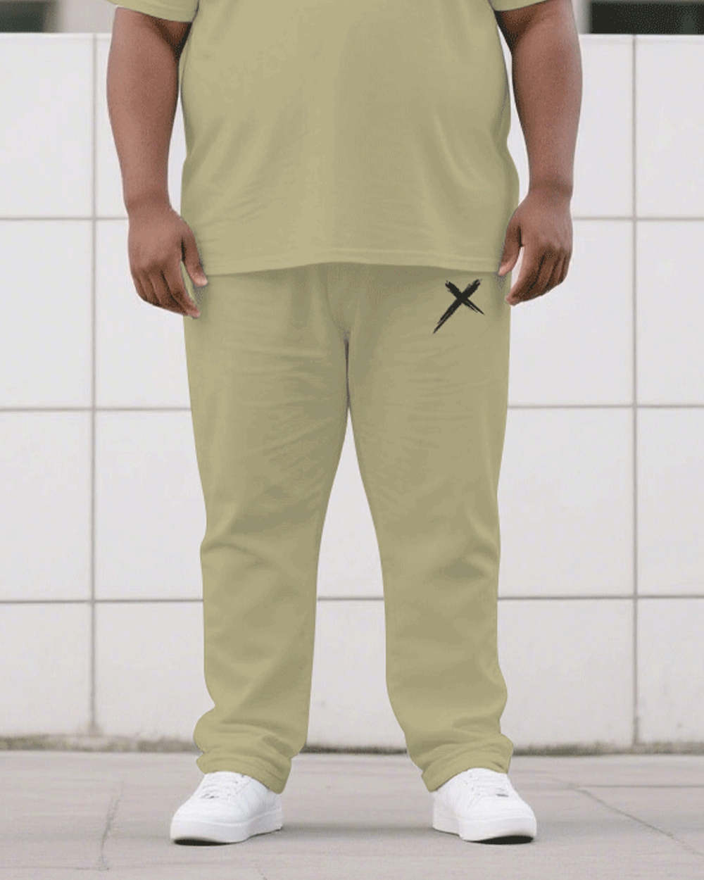 Men's Plus Size Khaki Chest Personality Small Standard Jacquard Short-sleeved T-shirt Trousers Suit