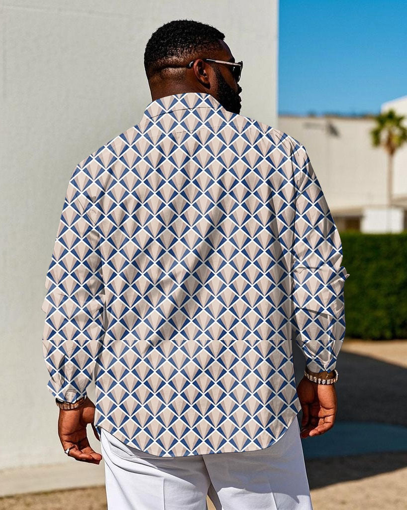 Men's Plus Size Business Geometric Full Print Long Sleeve Shirt