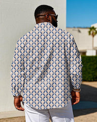 Men's Plus Size Business Geometric Full Print Long Sleeve Shirt