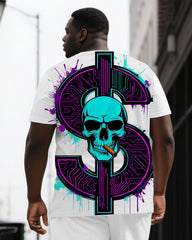 Stay Thriving in Wealth Men's Big & Tall Skull Back Print Casual Short Sleeve T-shirt 2-Piece Set