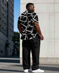 Men's Plus Size Business Casual Black Crack Short Sleeve Shirt Trousers Suit