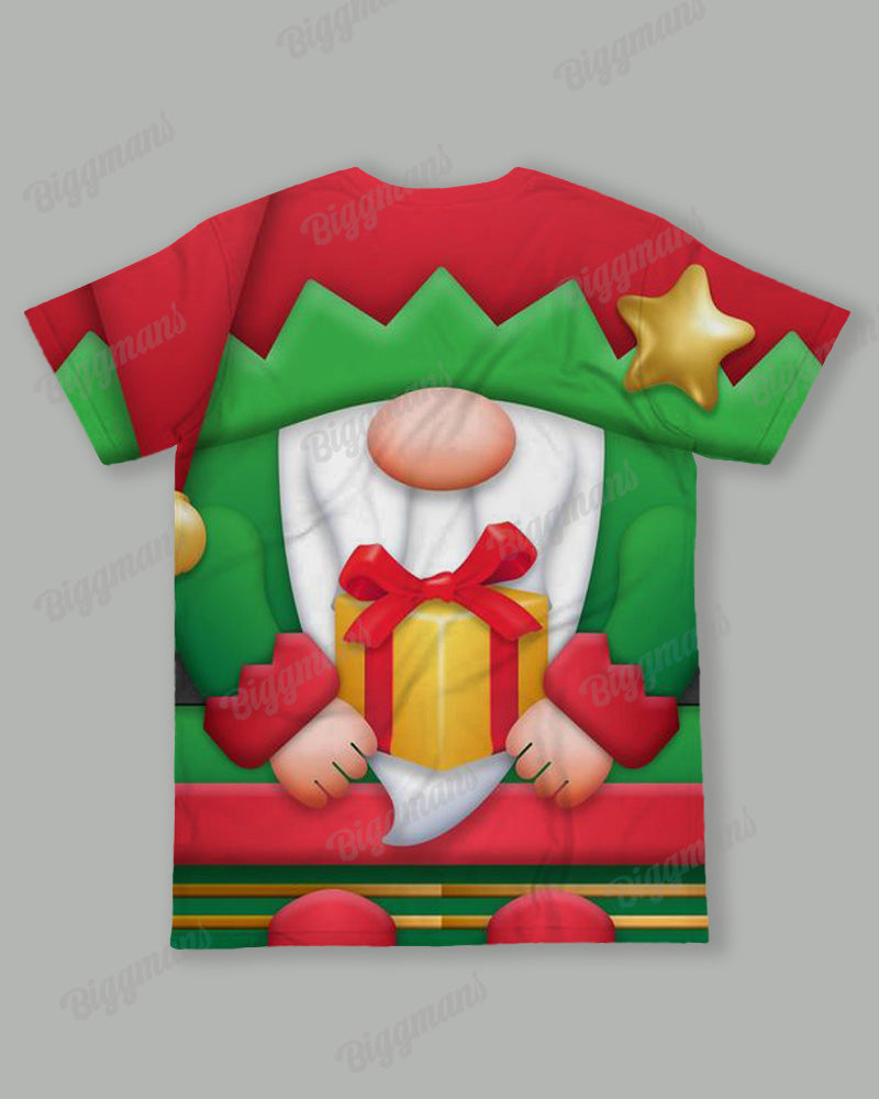 Men's Plus Size Holding Gift Santa Claus Printed T-Shirt Trousers Suit