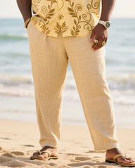 Big & Tall Men's Holiday Style High Luxury Vine Structure Printed Short Sleeve Shirt Pants Cotton Linen Suit
