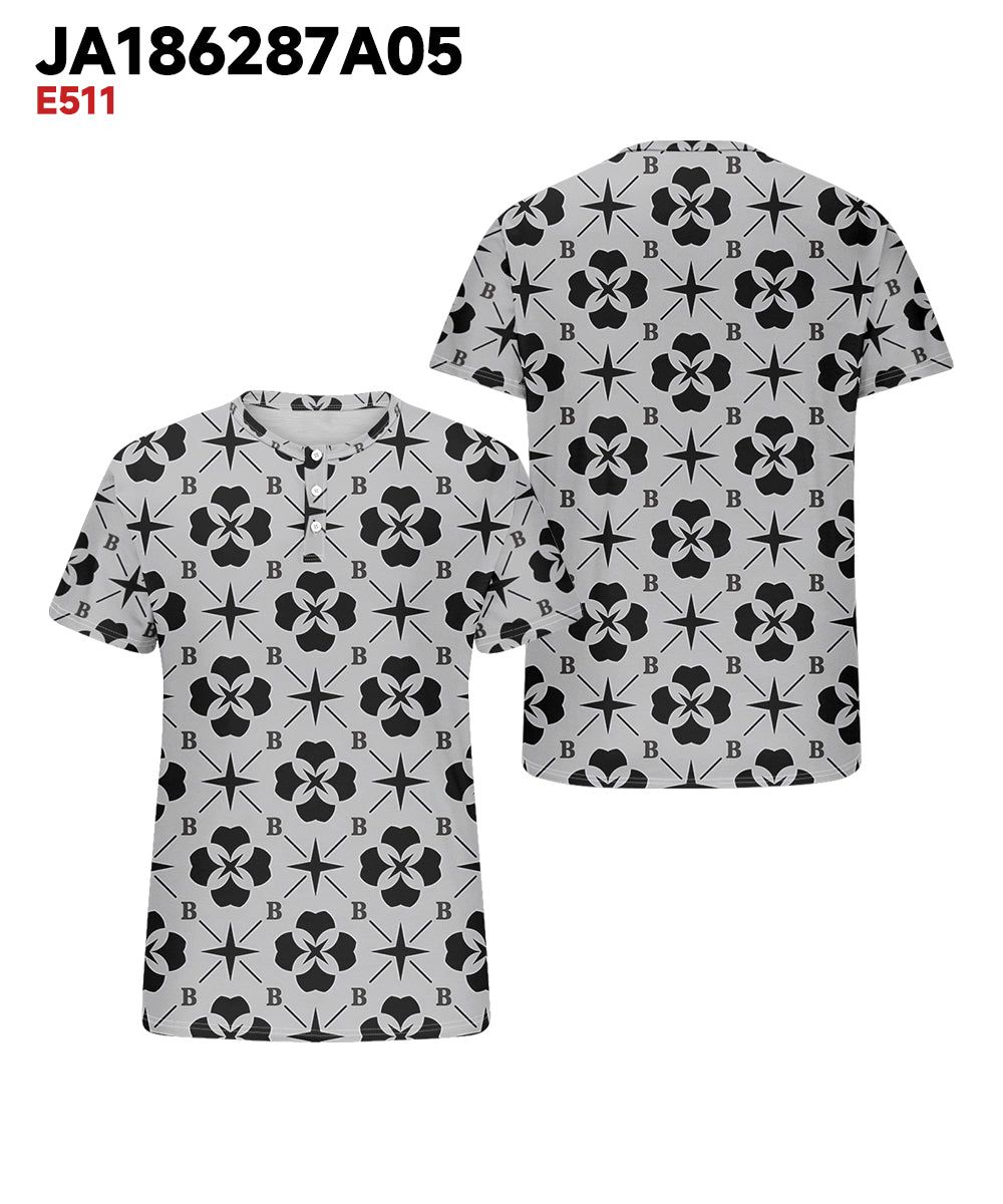 Men's Plus Size Daily Casual Grey Diamond Geometric Letter Print Henry Collar Button Short Sleeve T-Shirt