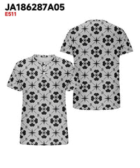Men's Plus Size Daily Casual Grey Diamond Geometric Letter Print Henry Collar Button Short Sleeve T-Shirt