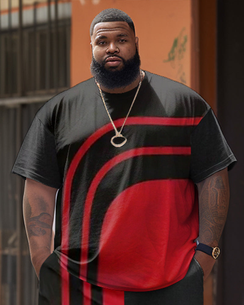 Men's Plus Size Simple Line Print T-shirt Shorts Set