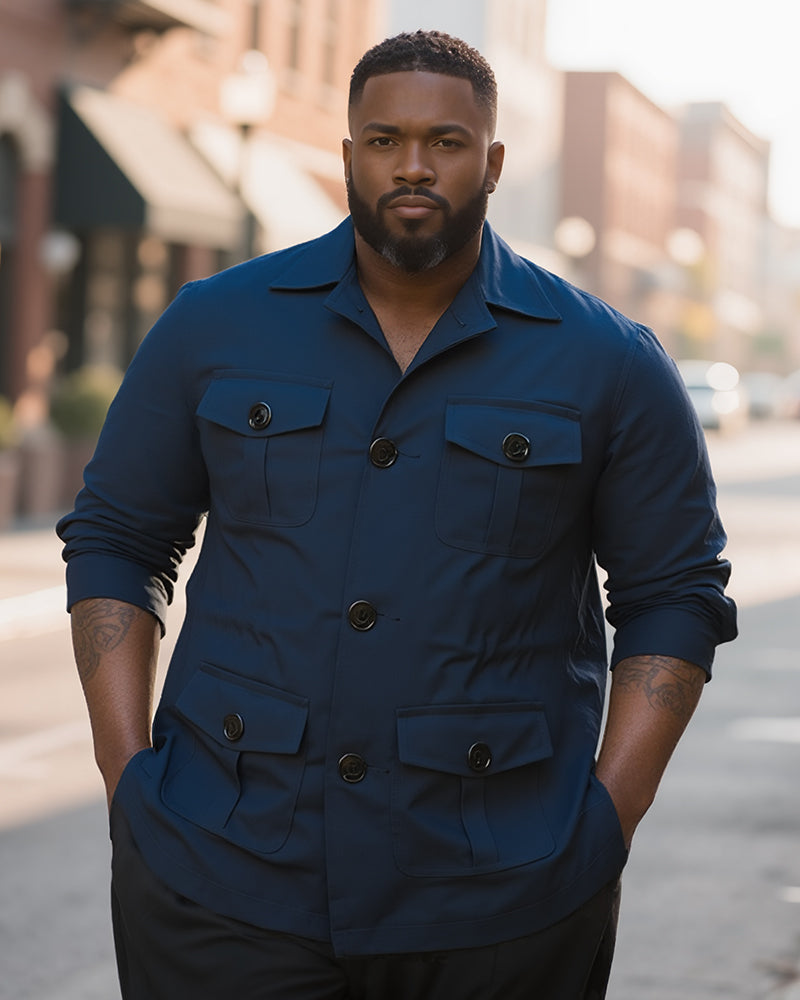 M-5XL Men's Casual Linen Jacket With Laps And Multi-Pockets