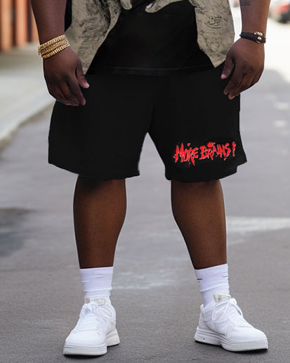 Men's Personalized Flame Skeleton Skull Poker Large Size Contrasting Color T-Shirt Shorts Suit