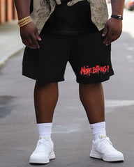 Men's Personalized Flame Skeleton Skull Poker Large Size Contrasting Color T-Shirt Shorts Suit