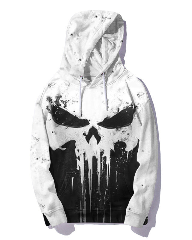 Men's Plus Size Viking Skull Contrast Full Zip Up Sports Hoodie