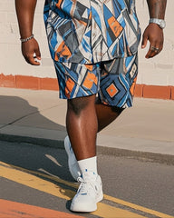 Men's Plus Size Irregular Abstract Geometry Print Short Sleeve Shirt Shorts Suit
