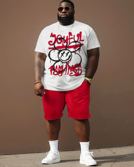 Men's Plus Size Street Casual Graffiti Flower Letter Print T-Shirt Shorts Suit