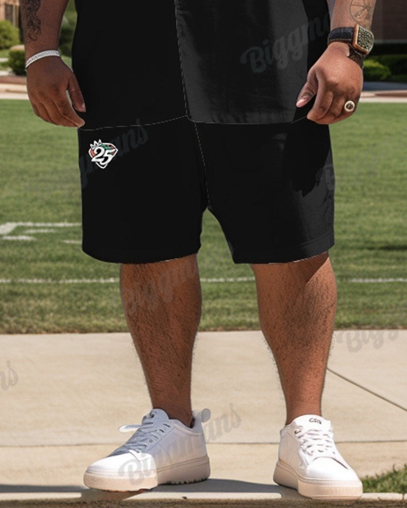 Men's Plus Size Malcolm X College Shirt Shorts Two Piece Set