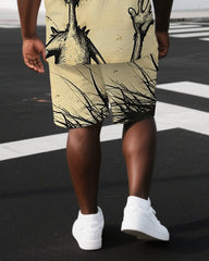 Men's Casual Naughty Boy Illustration Back Print Big & Tall Summer Short-Sleeve T-shirt Shorts Set