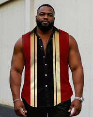 Men's Plus Size Black & Red Colorblock Sleeveless Vest Shirt Shorts Suit