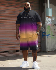 Men's Big and Tall Casual Gradient Letter Print T-Shirt Shorts Set