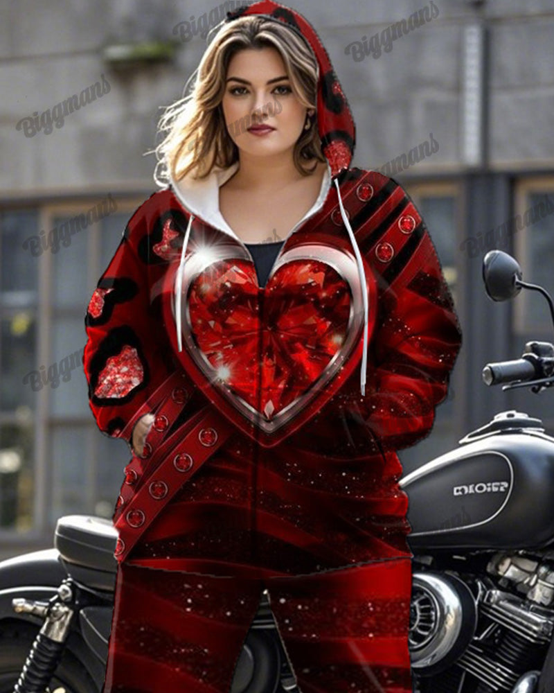 Love Individual Printed Large Size Long Sleeve Zipper Hoodie Set