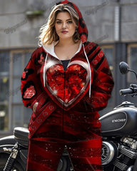 Love Individual Printed Large Size Long Sleeve Zipper Hoodie Set