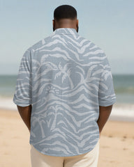 Big & Tall Men's Blue Coconut Wave Print Long Sleeve Bamboo Hemp Texture Shirt