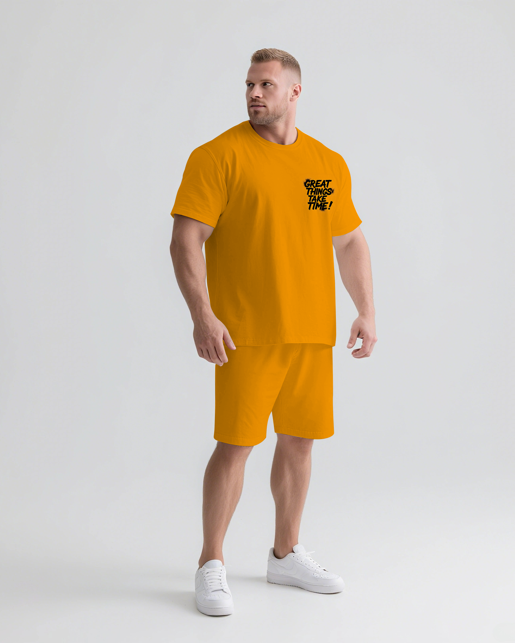 GREAT THINGS TAKE TIMES Slogan T-shirt 2-Piece Set