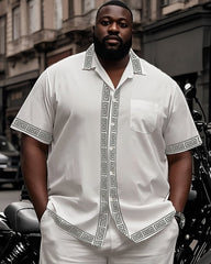 Big Man's Retro Daily Casual Edge Color Block Printing Short Sleeve Shirt Shorts Suit