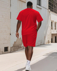 Men's Plus Size Black Red Cartoon Print Short Sleeve T-shirt Shorts Suit