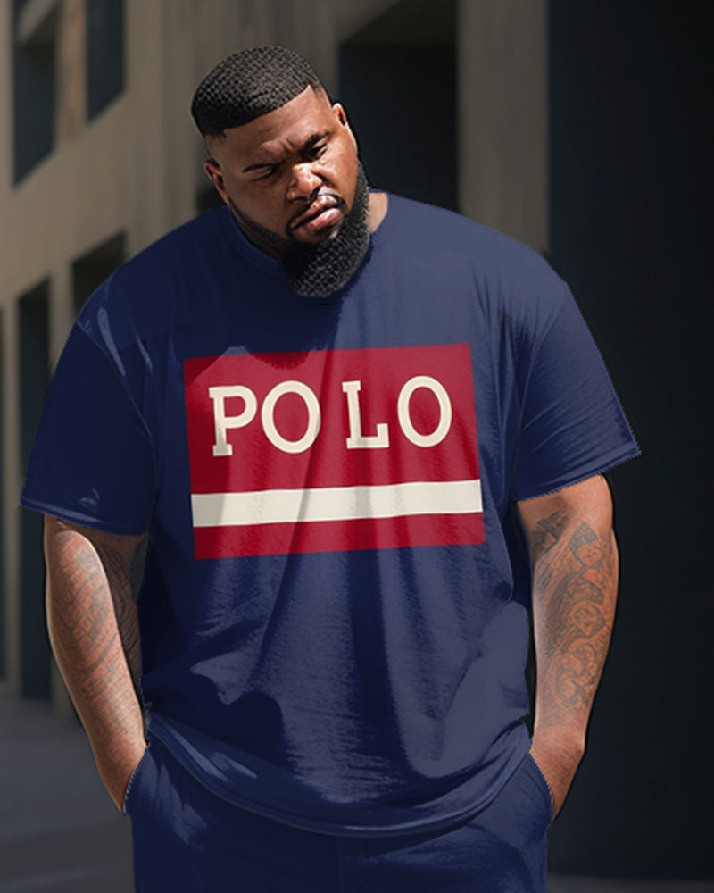 Color Matching Men's Casual Two-Piece Set Plus Size Short-Sleeved T-shirts
